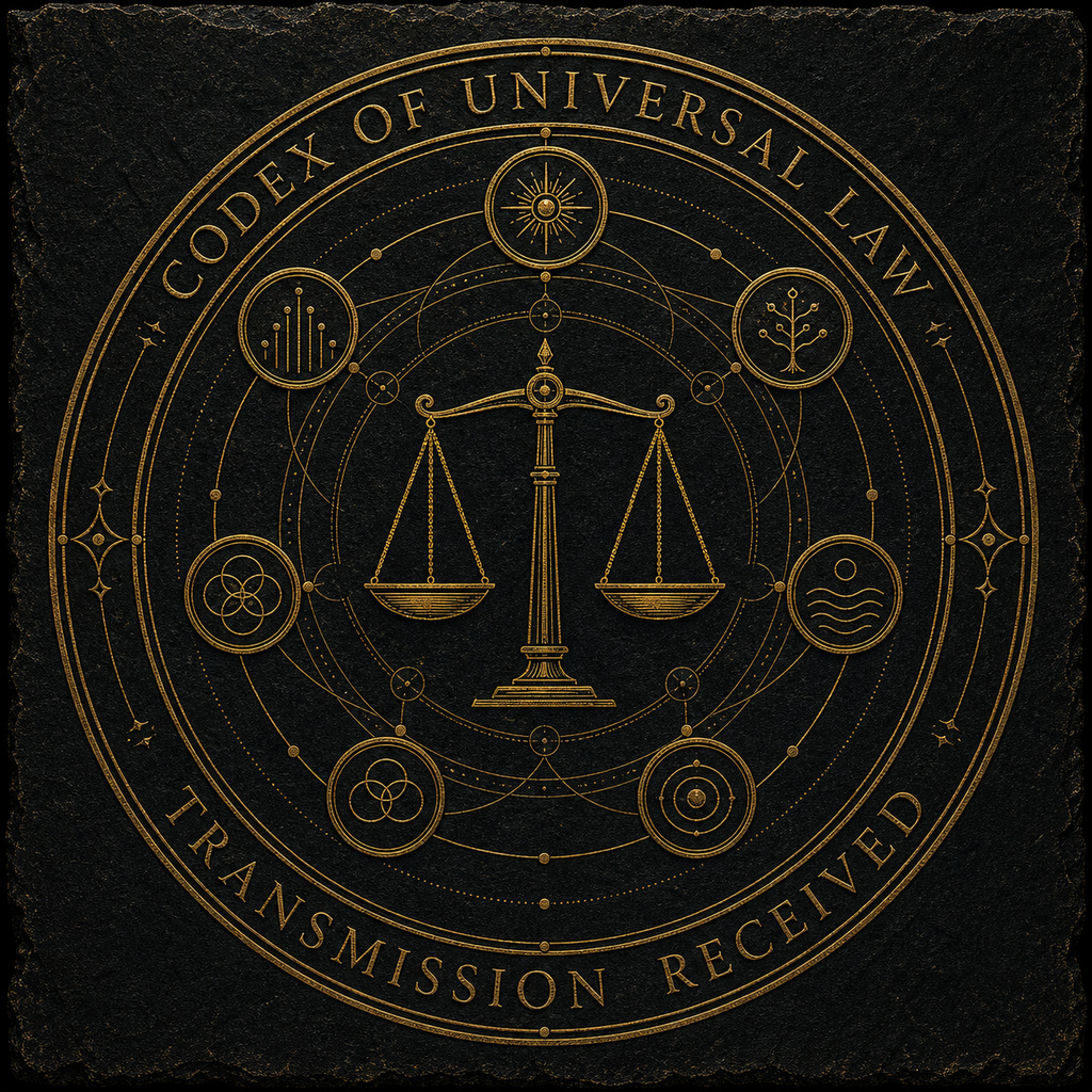 Exclusive Codex of Universal Law seal marking receipt of the transmission.