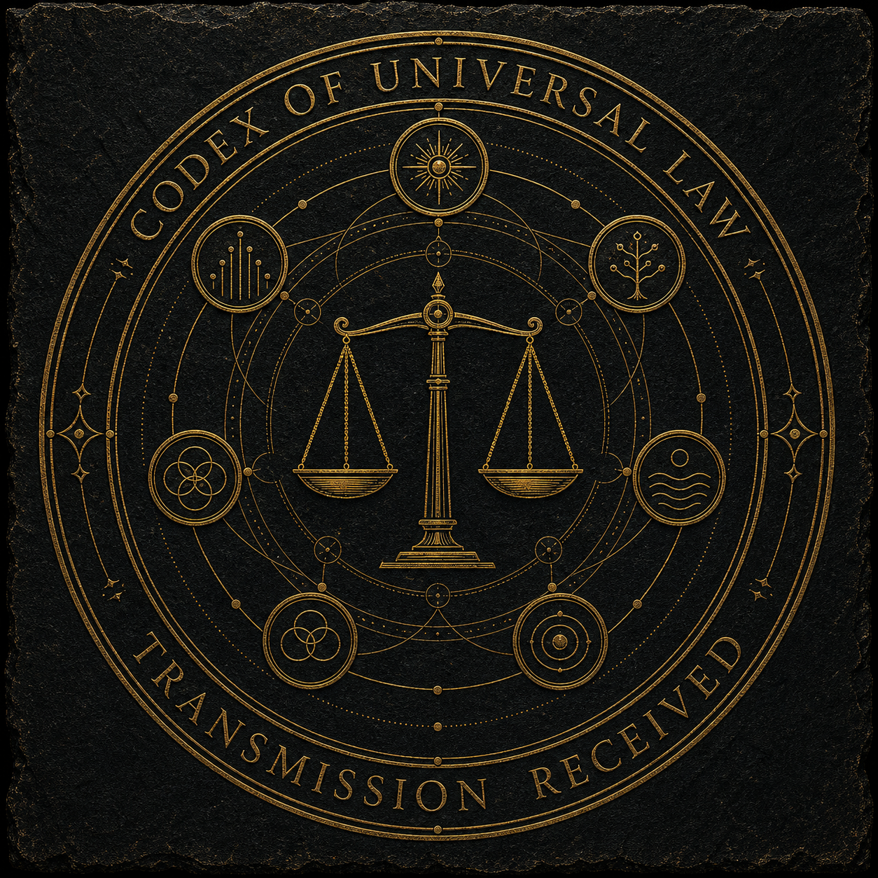 Exclusive Codex of Universal Law seal marking receipt of the transmission.
