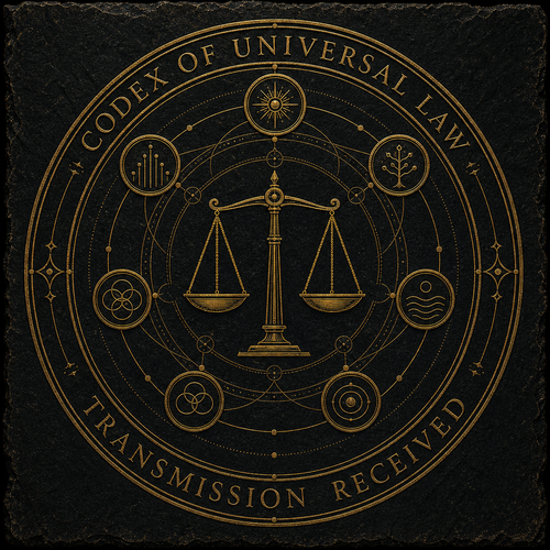 Exclusive Codex of Universal Law seal marking receipt of the transmission.